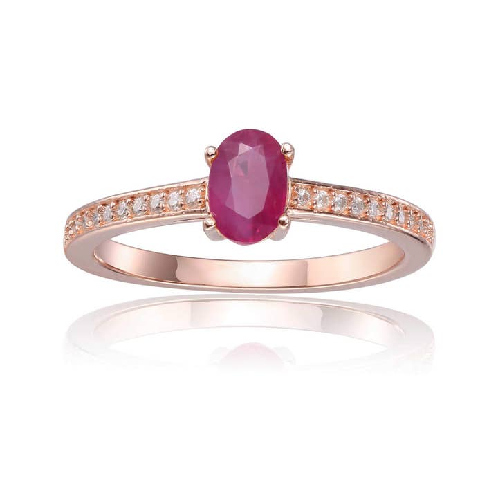 Rose Gold Plated Silver Ruby Solitaire Ring with Accents for wholesale by FCJ Jewelry LLC
