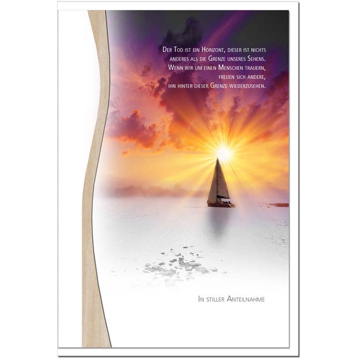 metALUm Sympathy Card B6 – Sailboat at Sunset – Death is a Horizon – with Wood Decoration for wholesale by metALUm
