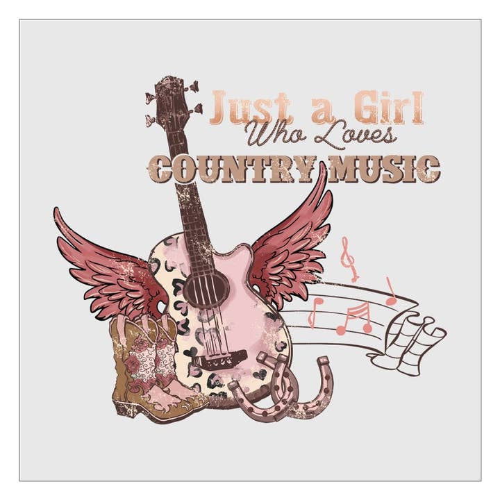 Just A Girl Who Loves County Music DTF Transfer for wholesale by Flawless Transfers