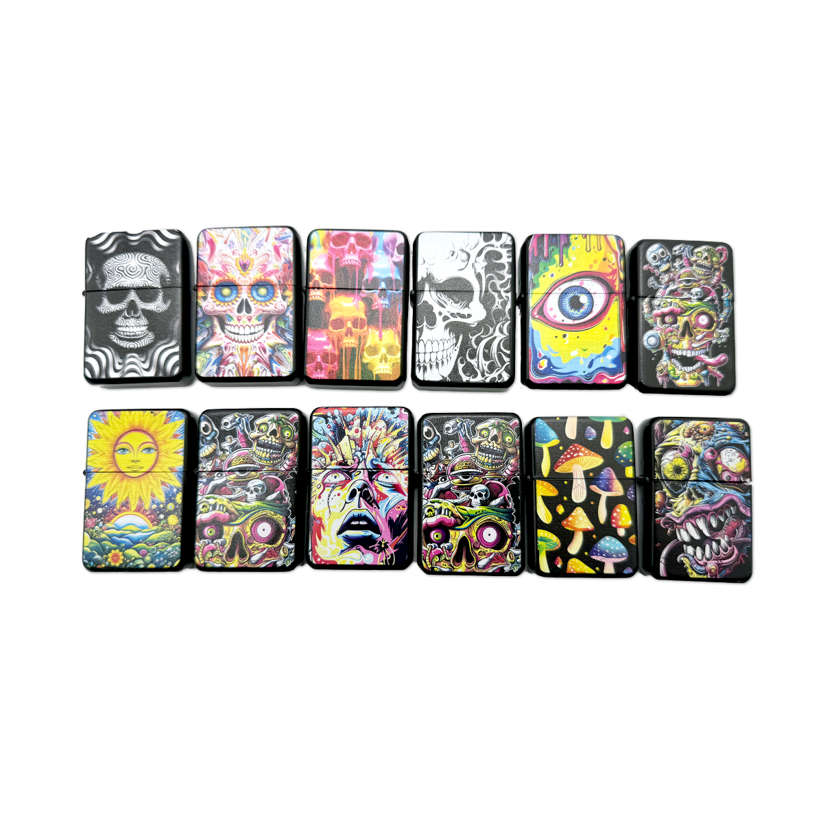 Novelty Brands - Wholesale Retailer Display - Home & Living - Metal Flip Top Pipe Side Lighter Assortment - 12/Display2