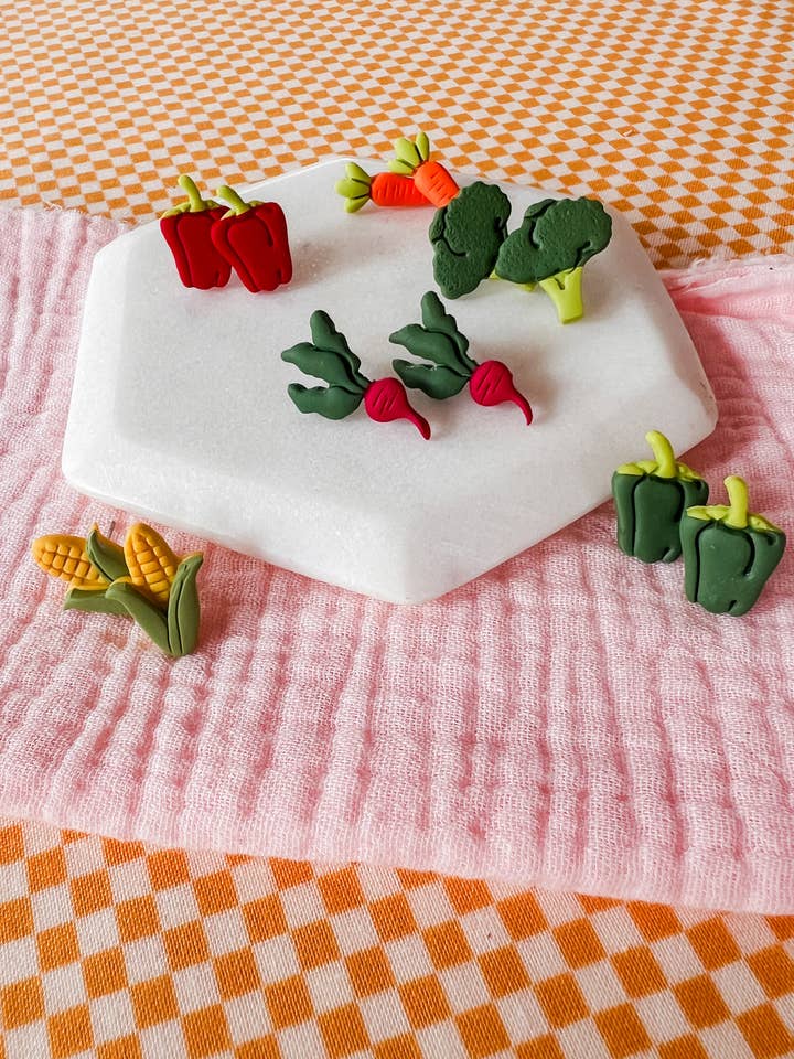 Veggie Studs | Clay Earrings for wholesale by Larry’s Waffle Shop
