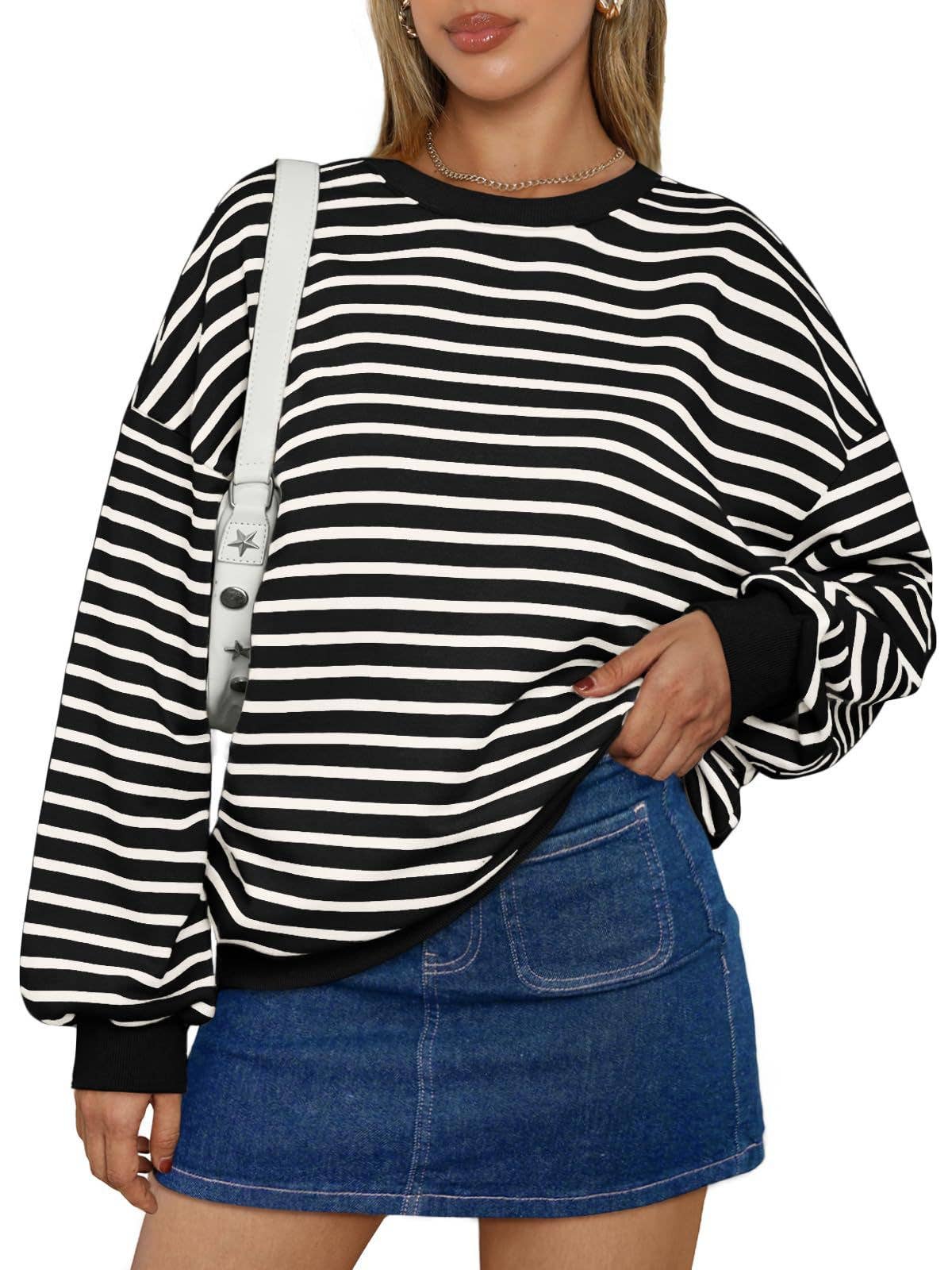 Dipped Shop – wholesale Sweatshirt – Women's – Striped Loose Color Block Casual Sweatshirt DPT2516096