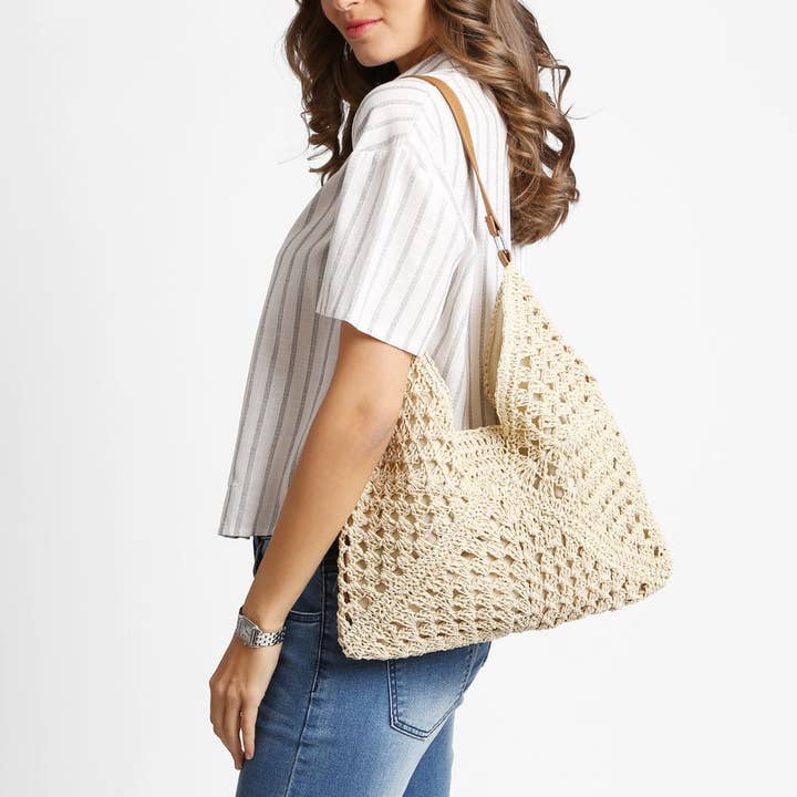 MiMi Wholesale - Wholesale Tote Bag - Women's - JBG231 Marlie Straw Hobo Tote Bag