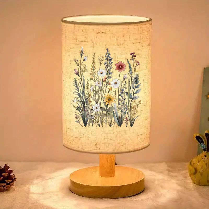 Huis Van Merken - Wholesale Accent/Desk Lamp - Floral Table Lamp - USB Powered, Warm Light, Wood Base0