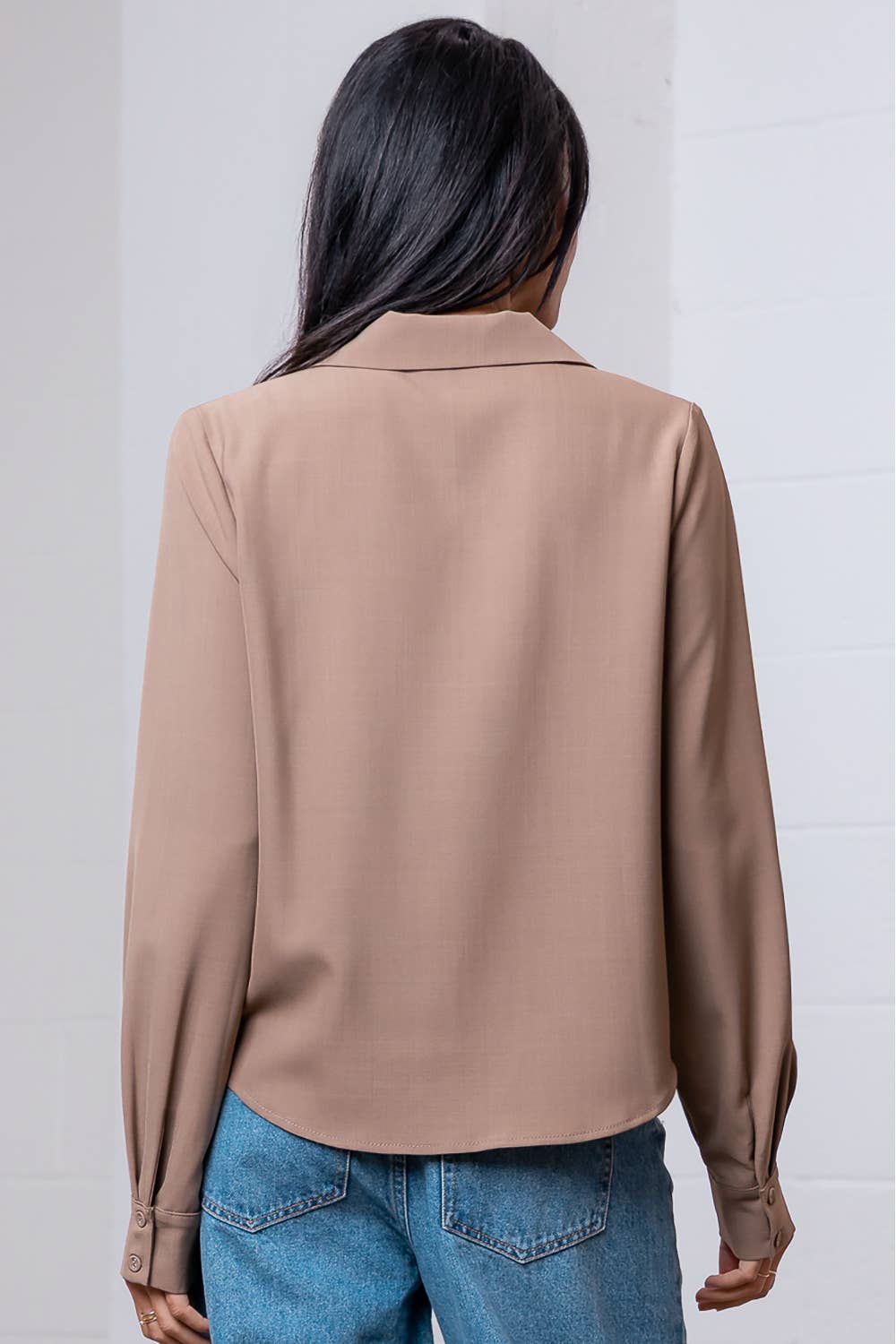 Taelynn - Wholesale Button Down Shirt - Women's - ST88298T-LONG SLEEVE BUTTON DOWN V-NECK SOLID SHIRT10