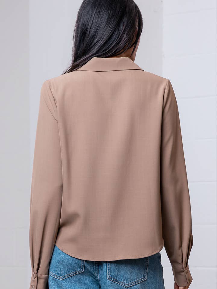 Taelynn - Wholesale Button Down Shirt - Women's - ST88298T-LONG SLEEVE BUTTON DOWN V-NECK SOLID SHIRT10