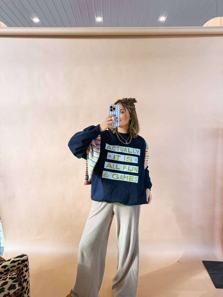 all fun and games sweatshirt - hanes / navy for wholesale by ETTA & EAST