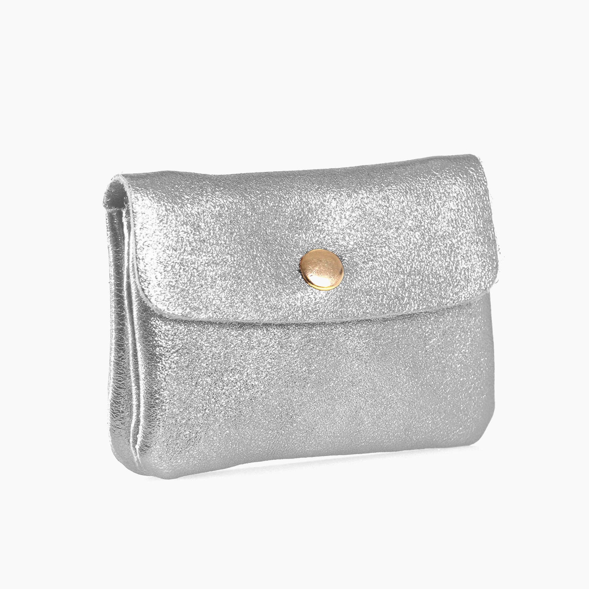 Sarta Pelle - Wholesale Coin Purse - Women's - Macie Italian Leather Small Coin Purse - Silver, Metallic