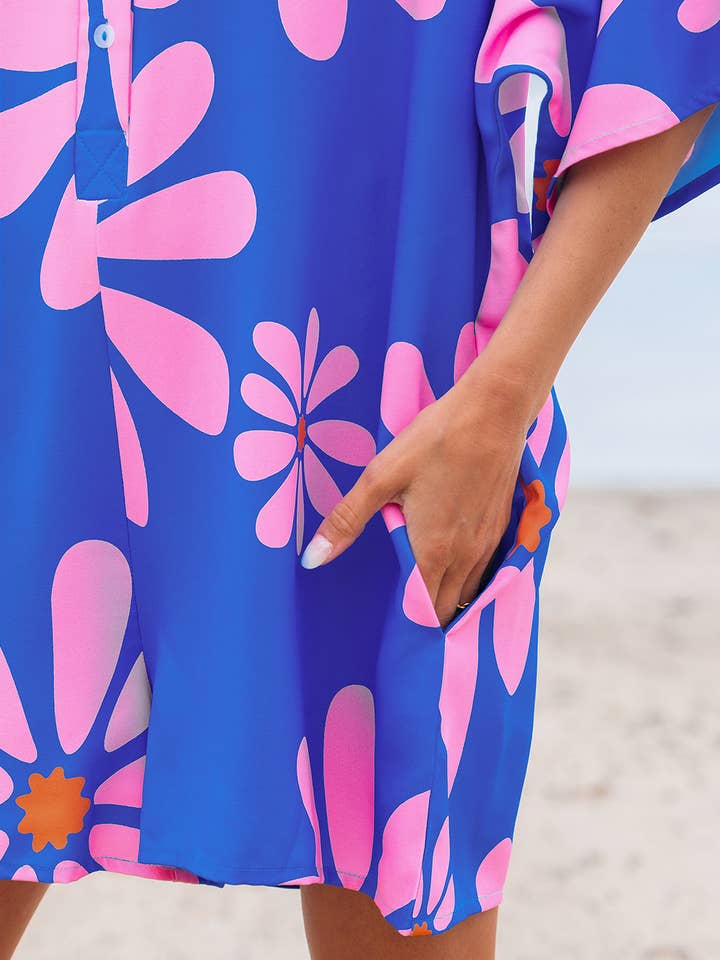 As shown Big Floral Summer Loose Fit Tunic Shirt Romper | S-XL for wholesale on Faire