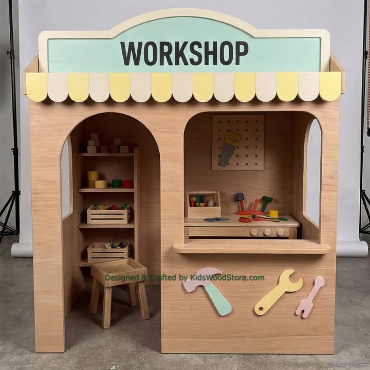 Wooden Workshop Playhouse + Furnitures for Kids | Personalized 20+ Themes | All-Inclusive Turnkey Project for wholesale by Kids Wood Store U.S. / EU.