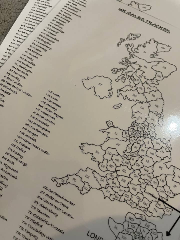 Wipeable 100 Postcode Map for wholesale by The Bouncing Berner
