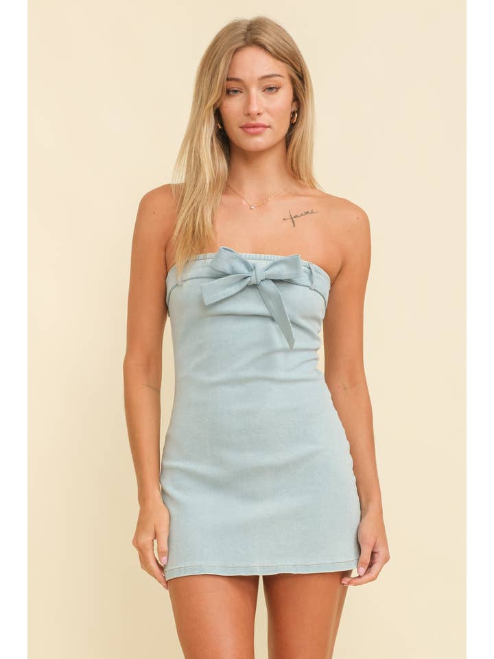 Cloud Ten - Wholesale Dress - Women's - CD11882A - STRAPLESS BOW DETAIL DENIM MINI DRESS