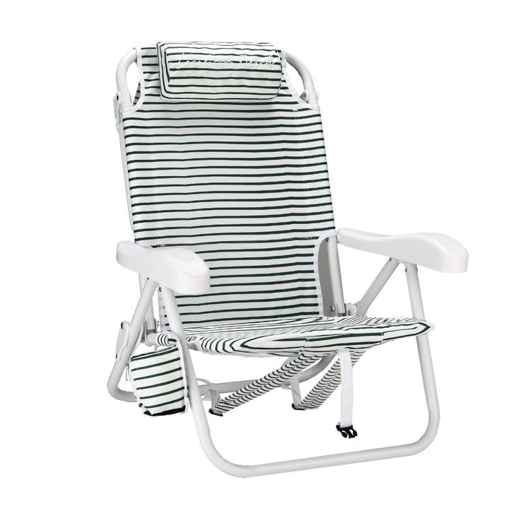 Brush Stripe rugzak-strrandstoel met verstelbare leuning, groen voor wholesale door Local Beach
