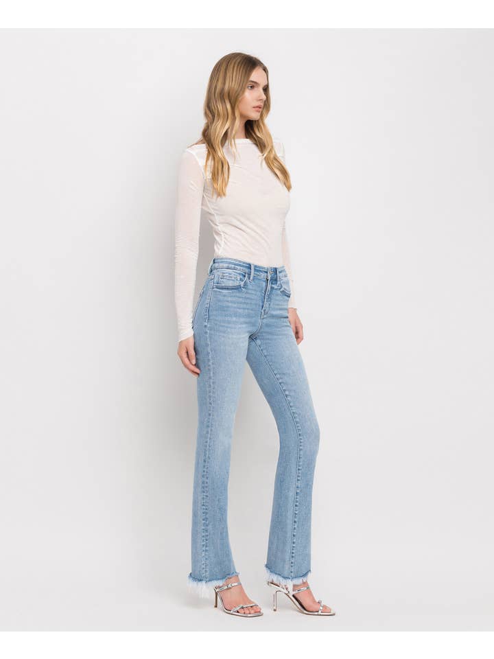 BLUE FLAME HIGH RISE MINI BOOTCUT JEANS F5658 for wholesale on Faire