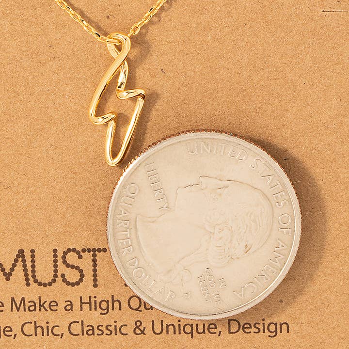 Fame Accessories - Wholesale Pendant/Charm Necklace - Gold Dipped Wire Lightning Bolt Pendant Necklace