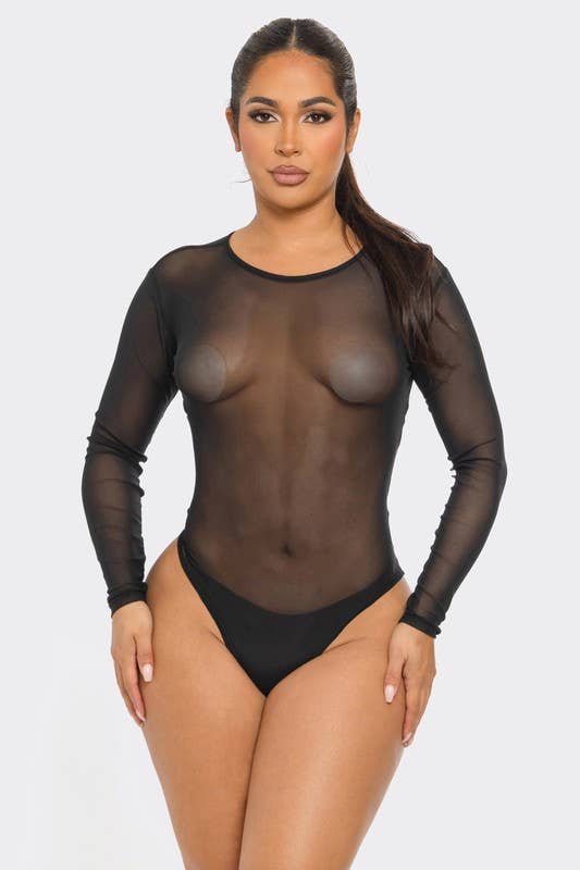 SEXY STAR DESIGN INC - Wholesale Bodysuit - Women's - Mesh Bodysuit See Through Long Sleeve Solid Color