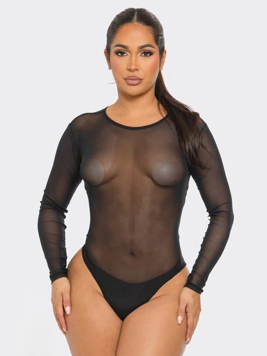 SEXY STAR DESIGN INC - Wholesale Bodysuit - Women's - Mesh Bodysuit See Through Long Sleeve Solid Color0