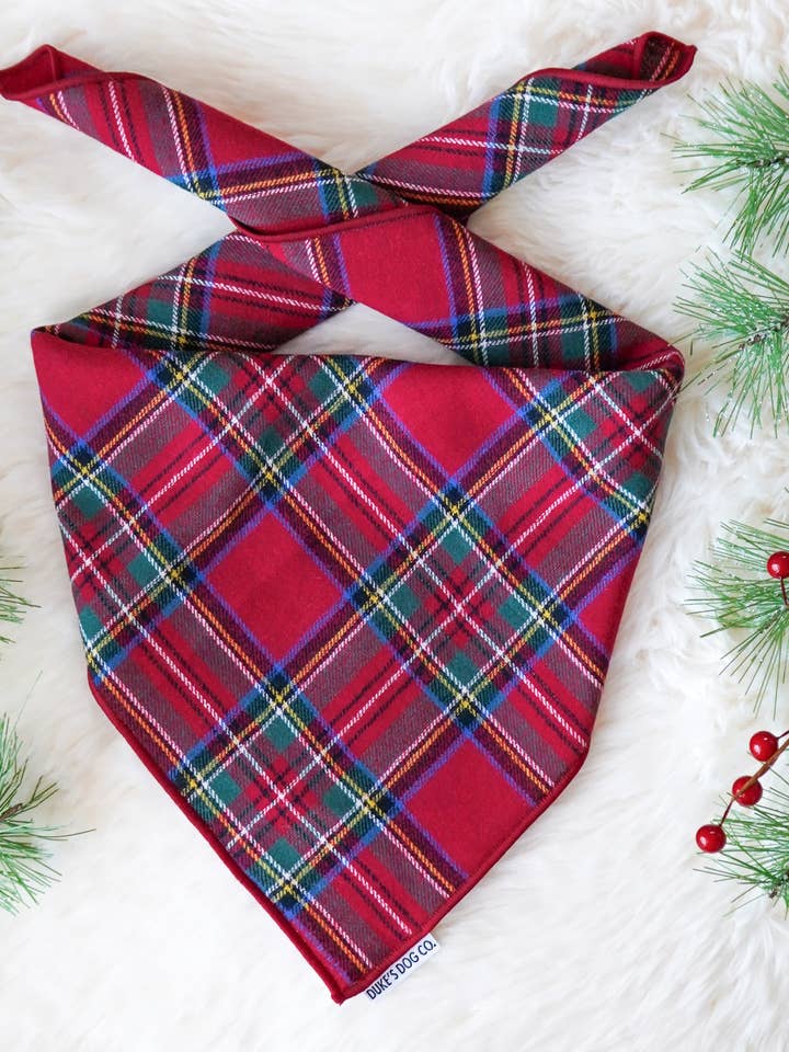Dog Bandana | Classic Christmas Plaid | Flannel Dog Bandana for wholesale by Duke's Dog Co.