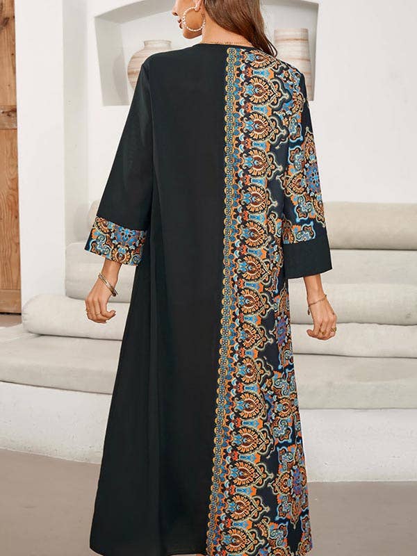 BLACK Loose Muslim Printed Midi Dresses for wholesale on Faire5