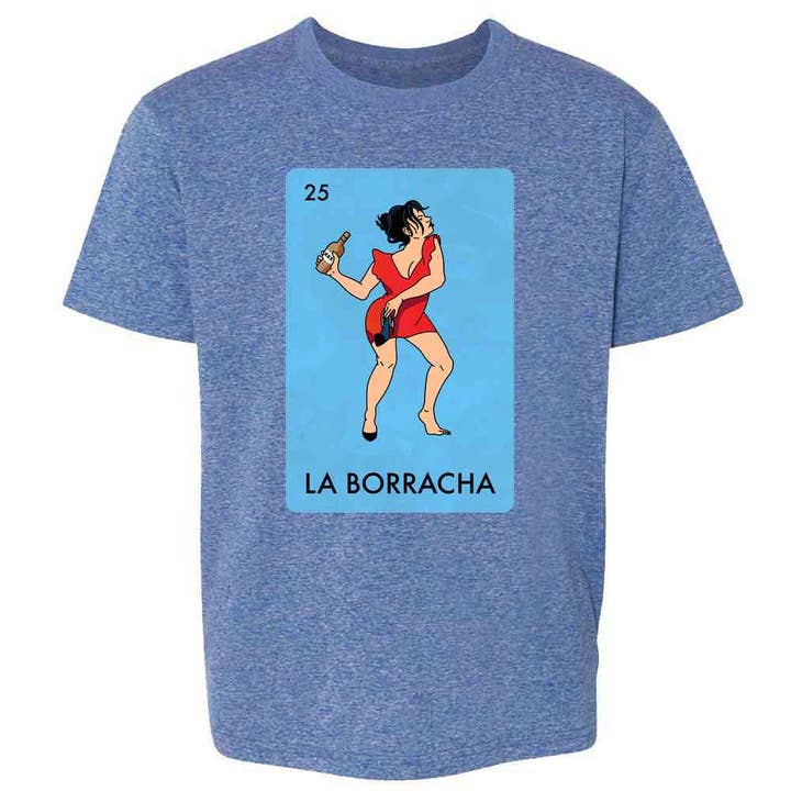 Pop Threads - Wholesale Screen Printed T-Shirt - Kids - La Borracha Drunk Woman Mexican Lottery Funny Parody Kids & Youth Tee