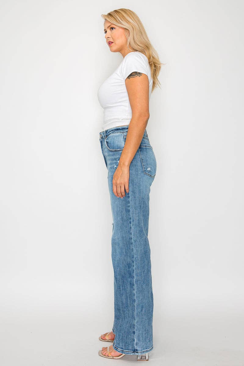 Blå Jeans med høj talje og vide ben i plus size #BT5016X for engroshandel på Faire6