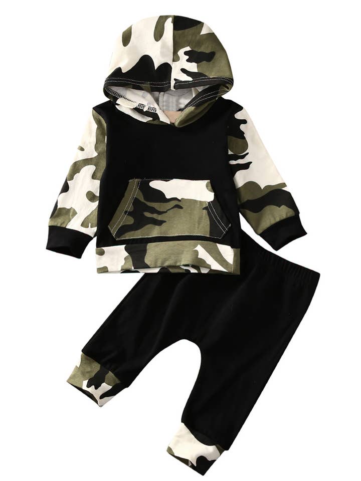 Fennco Styles - Wholesale Top & Pant Set - Baby - Green Camouflage Baby Hoodie & Pants