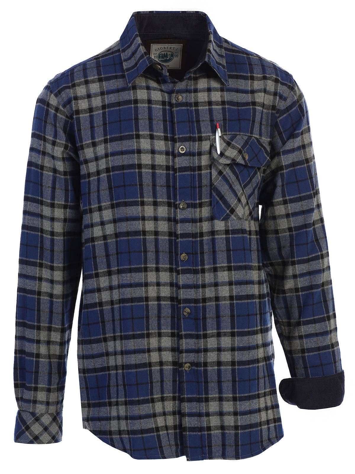b-one inc - Wholesale Button Down Shirt - Men's - Men's Flannel Button Up Shirt with Corduroy Contrast GB-LS94FC12