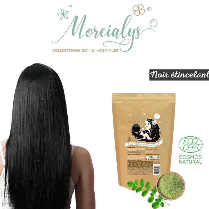 Tintura nera scintillante naturale Moreialys Ecocert Cosmos per la vendita all'ingrosso da parte di MOREIALYS