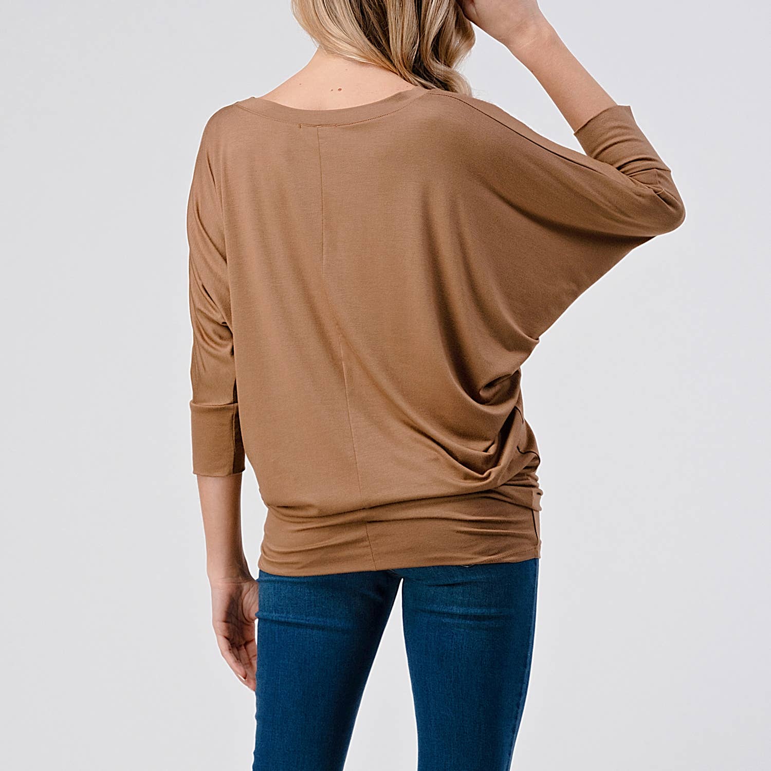 Heimious - Wholesale Knit Top - Women's - 3/4 Dolman Sleeve V-neck Modal Jersey Top, 257344