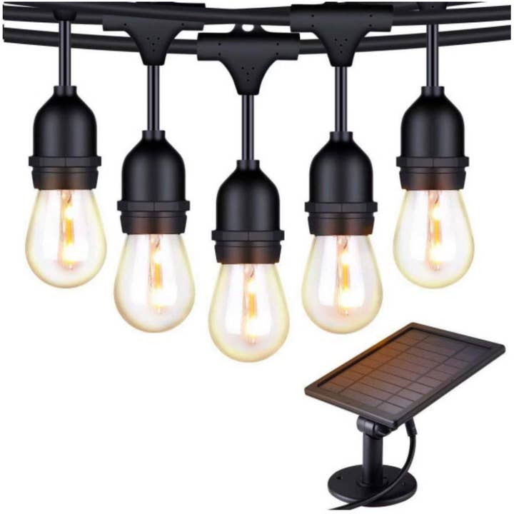 OutdoorSolarOutlet - Wholesale String Lights - 48F Solar Powered String Lights Waterproof LED Indoor/Outdoor Hanging Edison Bulb Lights with 15 Bulbs - Patio Lights