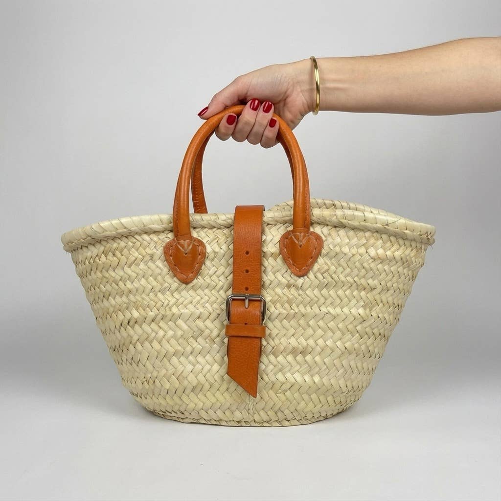 Melecraft – wholesale Strandväska – Mini fransk marknadskorg läderrem stråväska1
