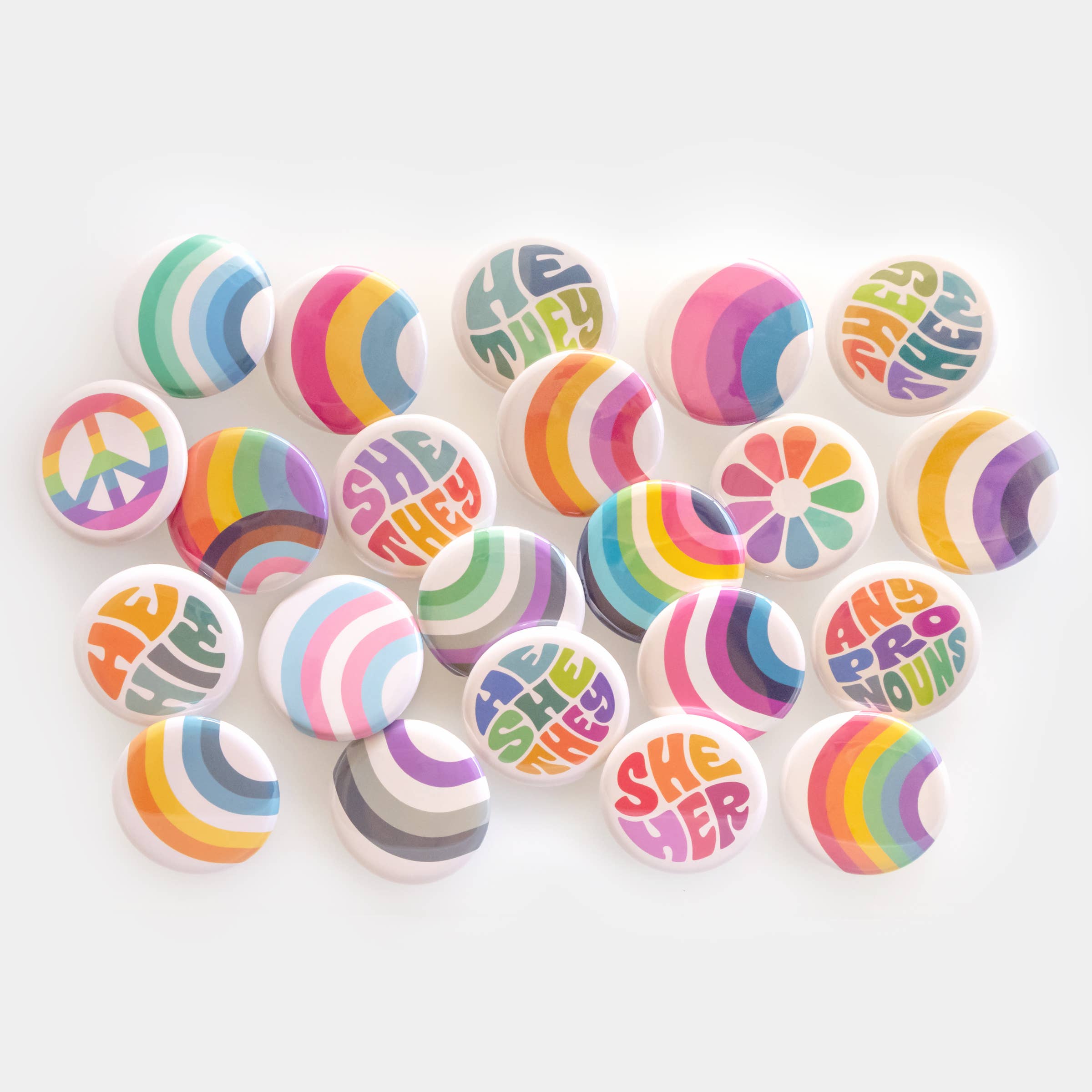 ROBNKO - Wholesale Lapel Pin/Button - Retro Pronoun Buttons7