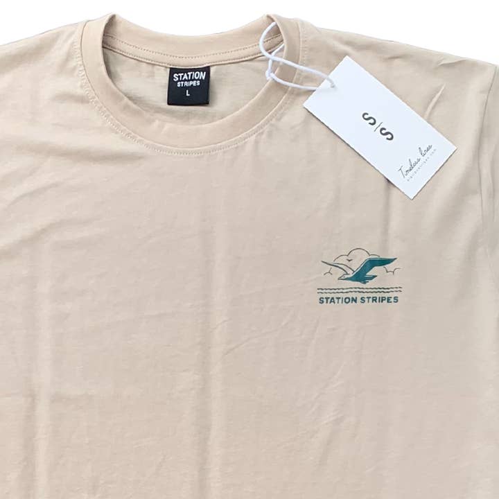 Beige Seaflight Short Sleeve Tee Shirt for wholesale on Faire2