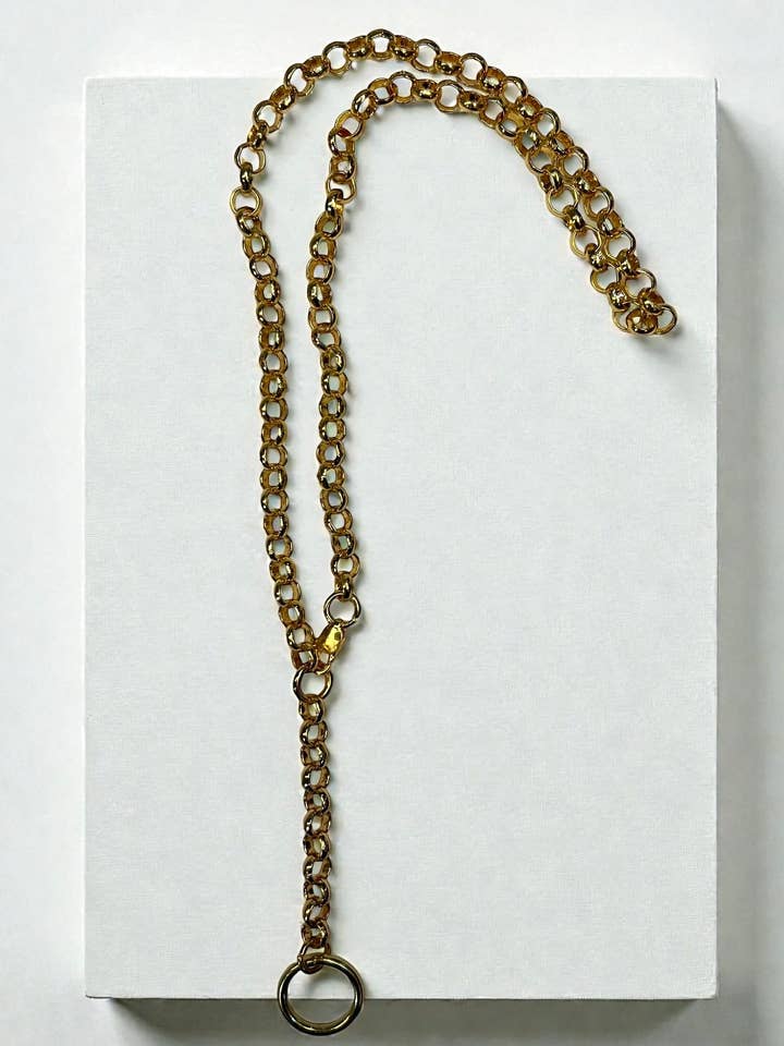 26" Gold Y necklace Rolo link best seller with eternity ring for wholesale by Ava Capri