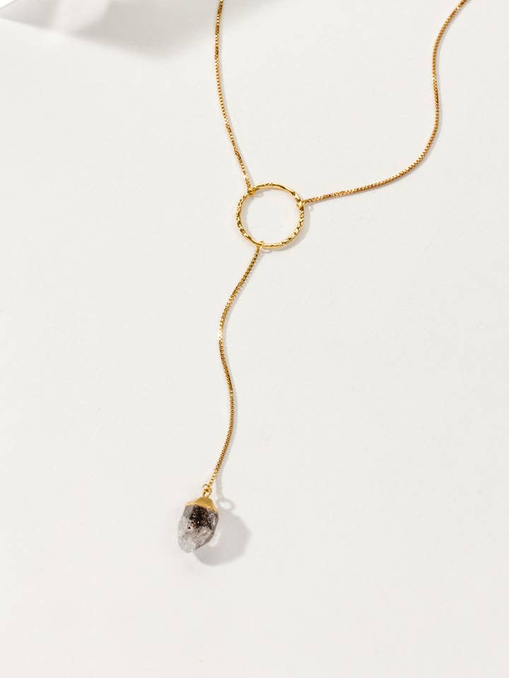 Always on The Run Y Necklace- Herkimer Quartz for wholesale by Luna Norte