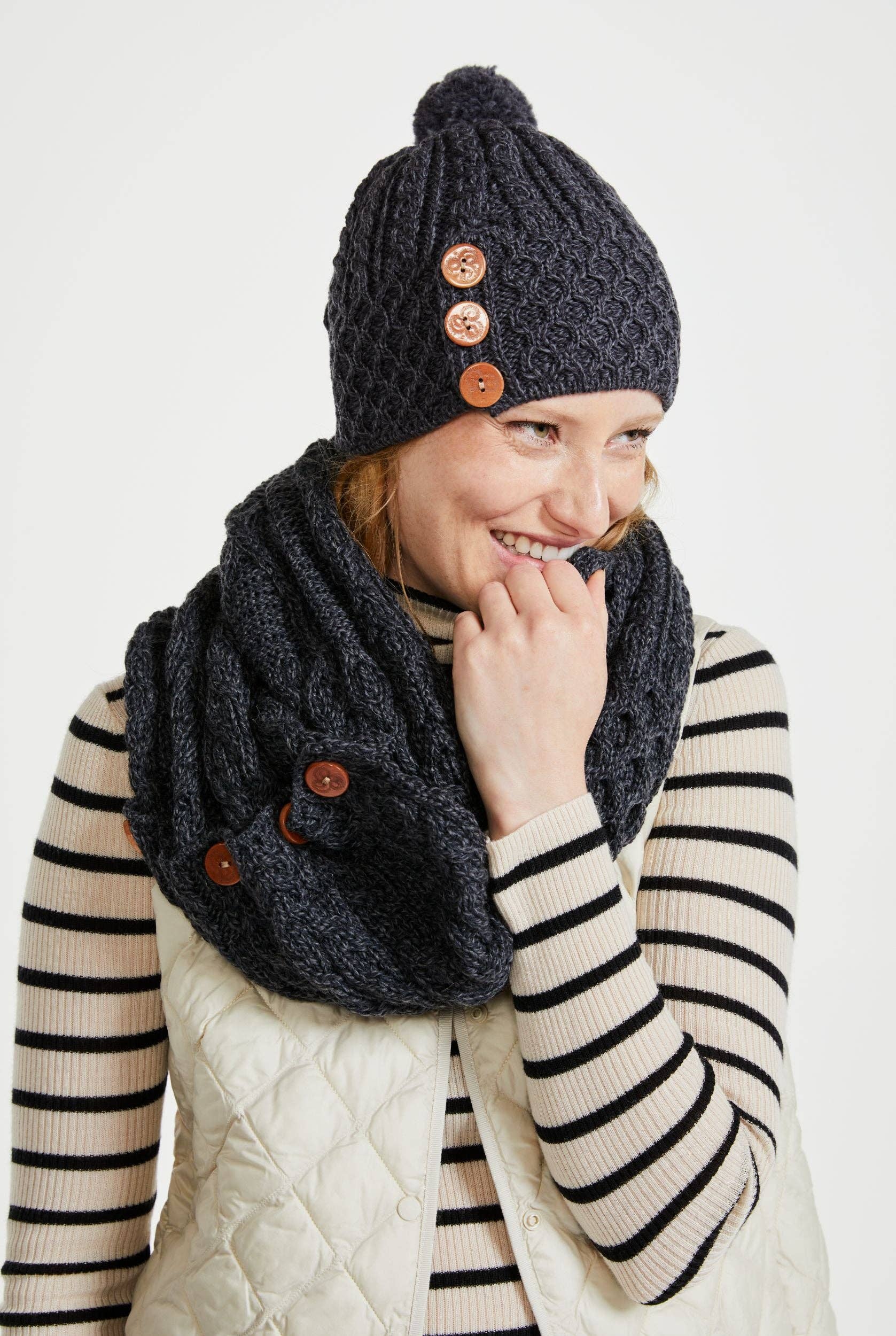 Aran Woollen Mills - Wholesale Beanie - Women's - Shrule Aran Hat with Pom Pom - Grey1