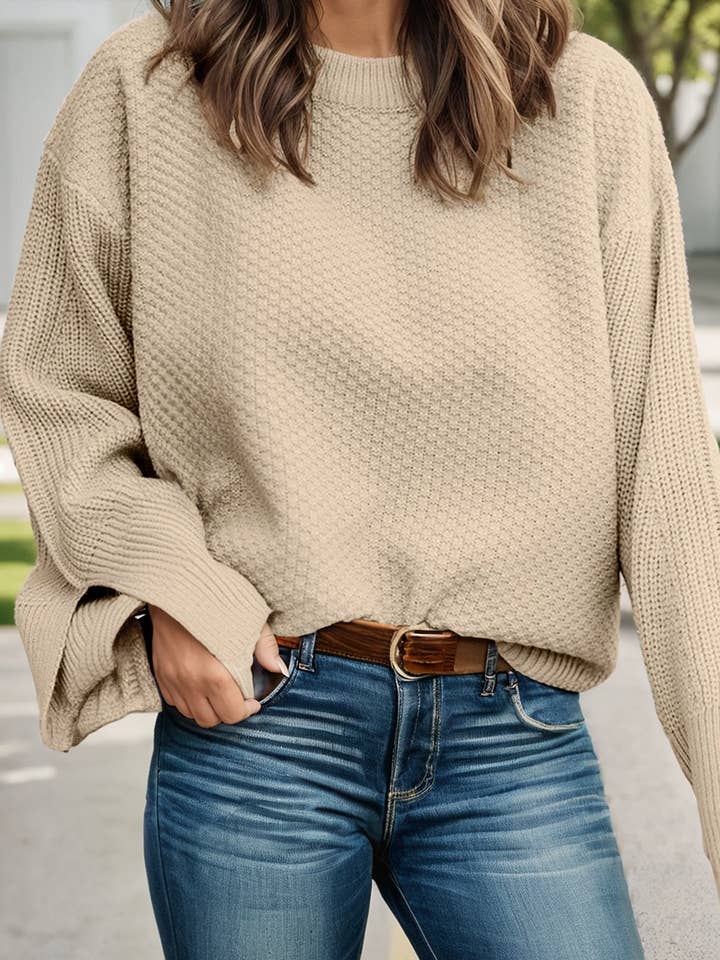 Textured Knit Split Cuff Oversized Sweater (S-2XL) for wholesale by 66DISCO