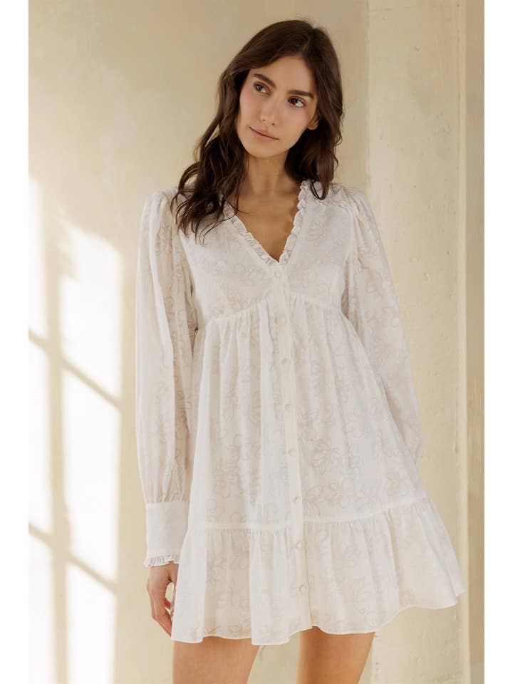 JD7441 - WHITE FLORAL EMBROIDERED DRESS for wholesale by STORIA