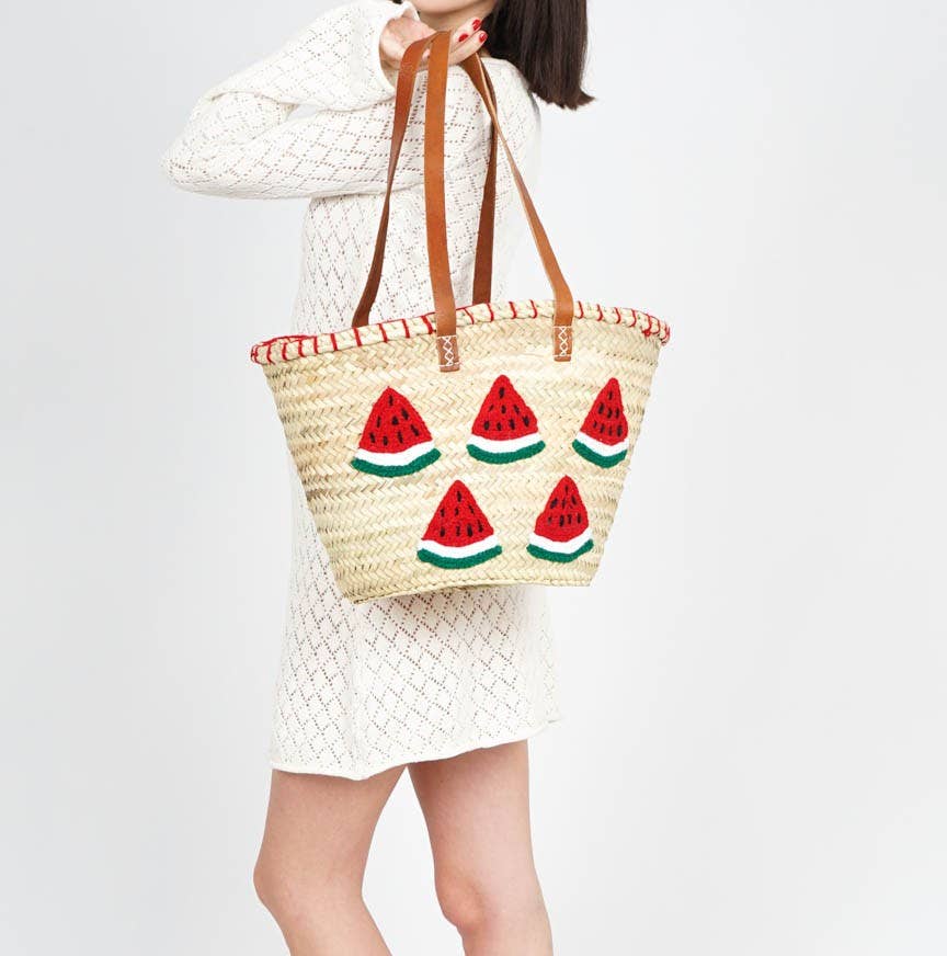 DarKech - Wholesale Beach bag - Handwoven French Market Basket – Watermelon Embroidery