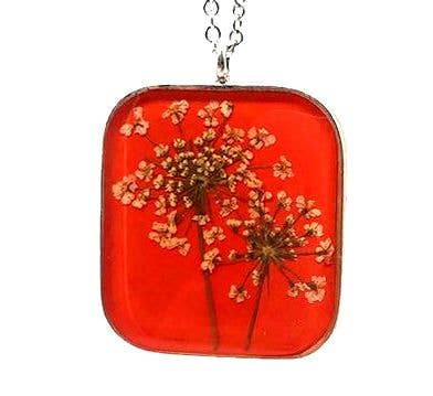 Shari Dixon - Wholesale Pendant/Charm Necklace - Laceflower on Blood Orange Large Square Necklace0