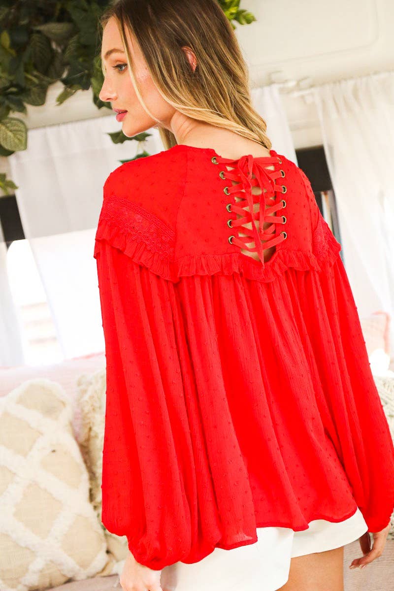 Vine & Love - Vendita all'ingrosso Camicetta - Donna - Camicetta con motivo a pois svizzeri con dettaglio posteriore con lacci VT3144825