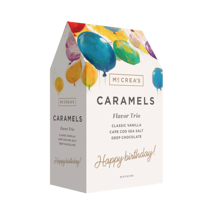 Joyeux anniversaire Trio de saveurs en boîte gable, étui 6 pour la vente par McCrea's Candies