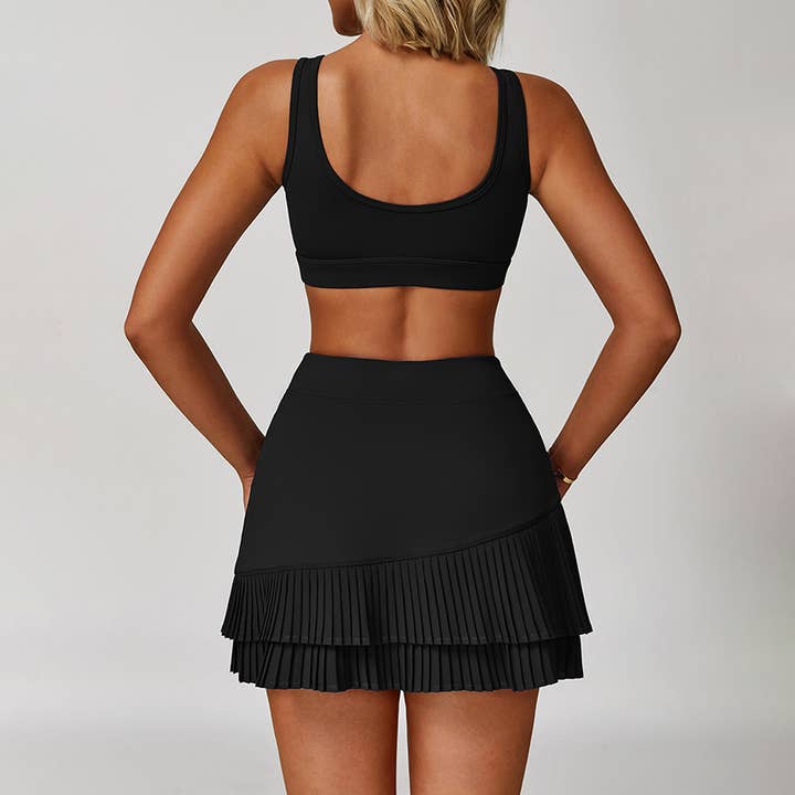 WONDERXFANS - Wholesale Activewear Set - Women's - Wide straps Sports Bra + Golf And Tennis skirts 2-Piece Set1