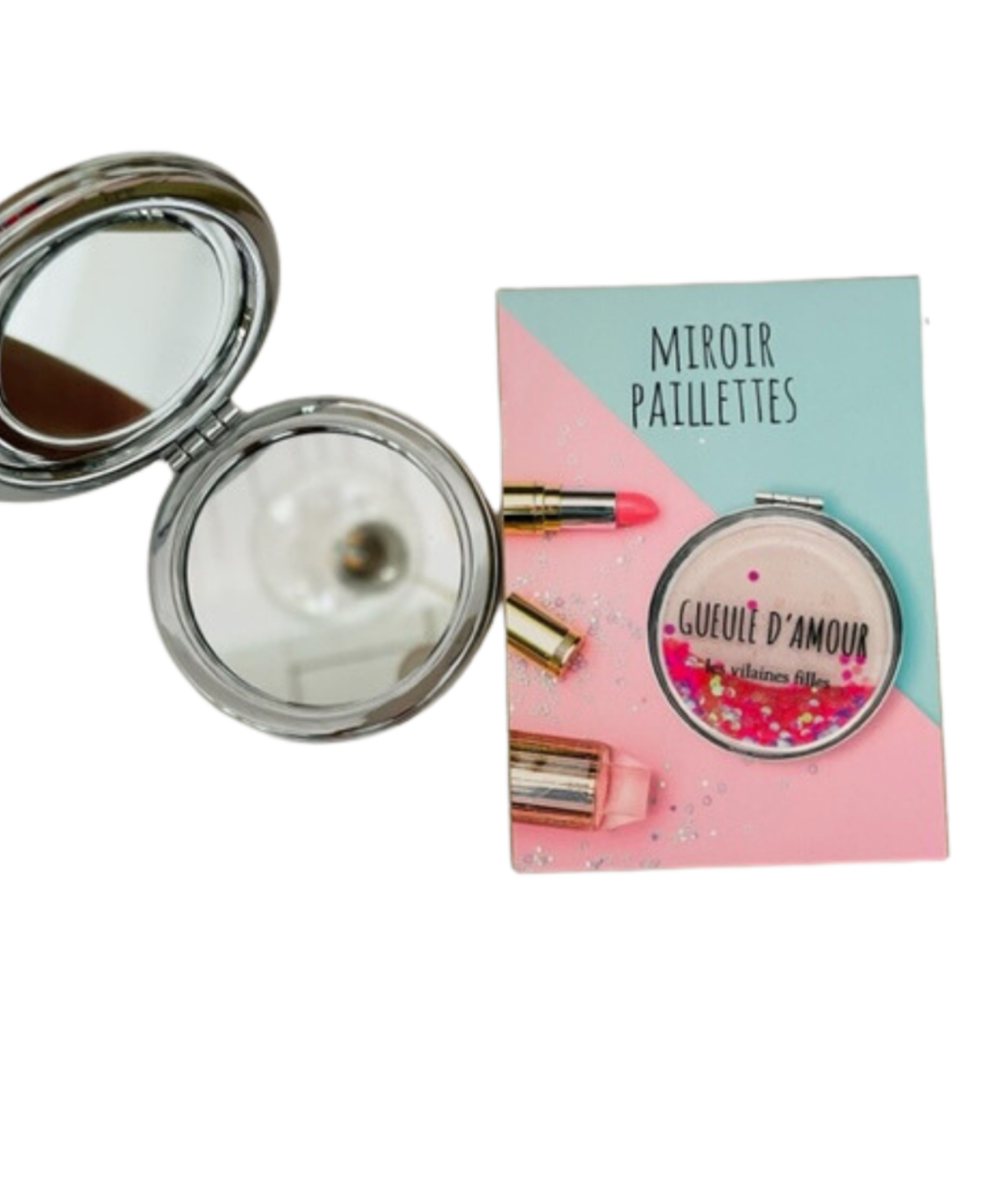 Les Vilaines Filles - Vente Miroirs de poche - Miroir de poche à paillettes "Gueule d'amour"1