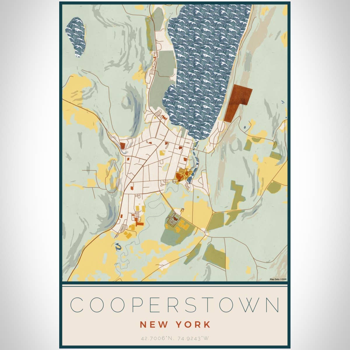 JACE.design - Wholesale Art Print - Cooperstown NY Map Print Woodblock2