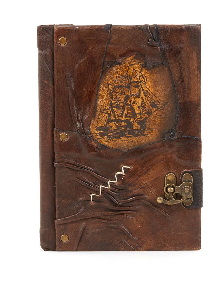 Sailing Ship Tattered Leather Notebook Journal Diary Craft for wholesale by ML Marcaleather