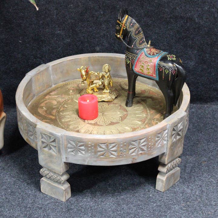 Mesa Redonda de Latón de Estilo Antiguo con Cojín y Patas Talladas para venta al por mayor de VIRATRA ART DECOR