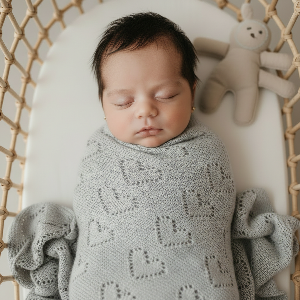 Bleu La La – wholesale Receiving blanket – Baby – 100% Luxury Cotton Receiving Swaddle Baby Blanket - Heart12