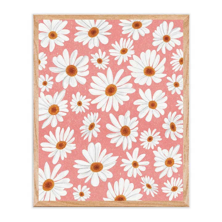 Pink Daisy Garden Art Print for wholesale by Green Artist Designs