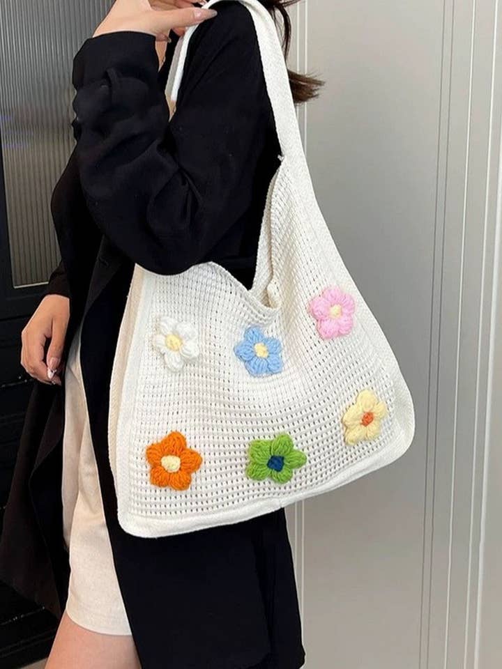 CUAB00624_2025 SAC TOTE EN MAILLE BOHO GRANDE CAPACITÉ SAC FLORAL pour la vente par NINEXIS